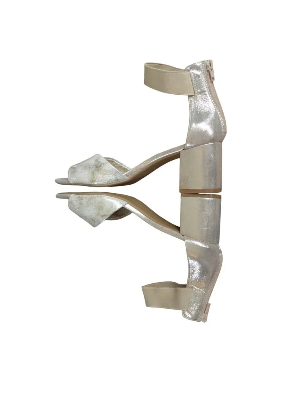 White Mountain Women Size 9 Evie Ankle Strap Block Heel Sandals Metallic Taupe